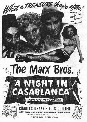 Theatrical poster for the Marxes in their penultimate film, A Night In Casablanca.